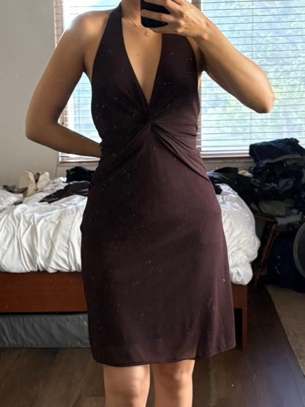 Vintage Brown Cache Halter midi dress